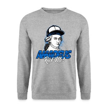 Amadeus Rock Me | Wolfgang Amadeus Mozart Klassik - Unisex Pullover - Weißgrau meliert - Vorne - Alina (178cm) & Michal (187cm)