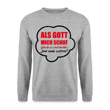 Als Gott Mich Schuf - dunkel - Unisex Pullover - Weißgrau meliert - Vorne - Alina (178cm) & Michal (187cm)