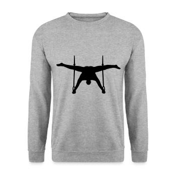 Turnen an den Ringen, dynamisch und schwarz - Unisex Pullover - Weißgrau meliert - Vorne - Alina (178cm) & Michal (187cm)