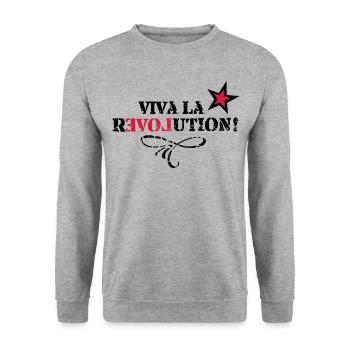 Viva la REVOLUTION, Liebe, Love, Stern, Grunge - Unisex Pullover - Weißgrau meliert - Vorne - Alina (178cm) & Michal (187cm)