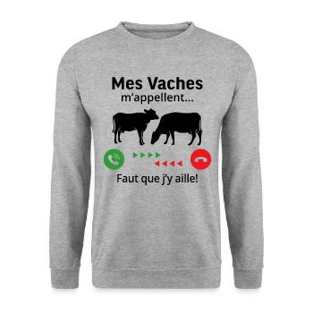 mes vaches m'appellent faut que j'y ailler - Sweat-shirt Unisexe - gris chiné - Devant - Alina (178cm) & Michal (187cm)