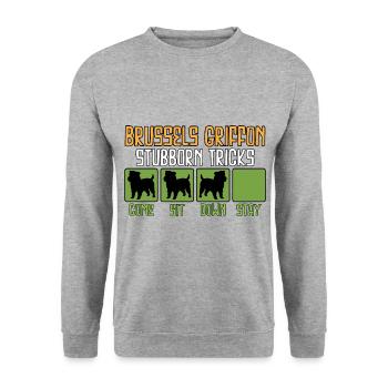 Brussels Griffon Hund Spruch Sprüche Lustig Witzig - Unisex Pullover - Weißgrau meliert - Vorne - Alina (178cm) & Michal (187cm)
