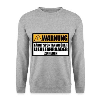 Liegerad Liegefahrrad Warnung Spruch Lustig - Unisex Pullover - Weißgrau meliert - Vorne - Alina (178cm) & Michal (187cm)
