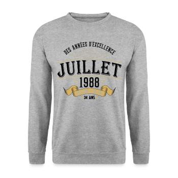 34 Ans Anniversaire Vintage Né(e) en Juillet 1988 - Sweat-shirt Unisexe - gris chiné - Devant - Alina (178cm) & Michal (187cm)