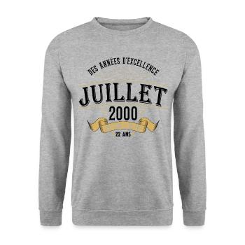 22 Ans Anniversaire Vintage Né(e) en Juillet 2000 - Sweat-shirt Unisexe - gris chiné - Devant - Alina (178cm) & Michal (187cm)