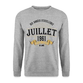 61 Ans Anniversaire Vintage Né(e) en Juillet 1961 - Sweat-shirt Unisexe - gris chiné - Devant - Alina (178cm) & Michal (187cm)