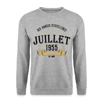 67 Ans Anniversaire Vintage Né(e) en Juillet 1955 - Sweat-shirt Unisexe - gris chiné - Devant - Alina (178cm) & Michal (187cm)