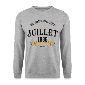 36 Ans Anniversaire Vintage Né(e) en Juillet 1986 - Sweat-shirt Unisexe - gris chiné - Devant - Alina (178cm) & Michal (187cm)