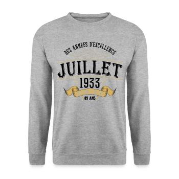 89 Ans Anniversaire Vintage Né(e) en Juillet 1933 - Sweat-shirt Unisexe - gris chiné - Devant - Alina (178cm) & Michal (187cm)