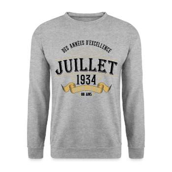 88 Ans Anniversaire Vintage Né(e) en Juillet 1934 - Sweat-shirt Unisexe - gris chiné - Devant - Alina (178cm) & Michal (187cm)