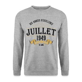 73 Ans Anniversaire Vintage Né(e) en Juillet 1949 - Sweat-shirt Unisexe - gris chiné - Devant - Alina (178cm) & Michal (187cm)