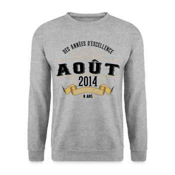 8 Ans Anniversaire Vintage Né(e) en Août 2014 - Sweat-shirt Unisexe - gris chiné - Devant - Alina (178cm) & Michal (187cm)