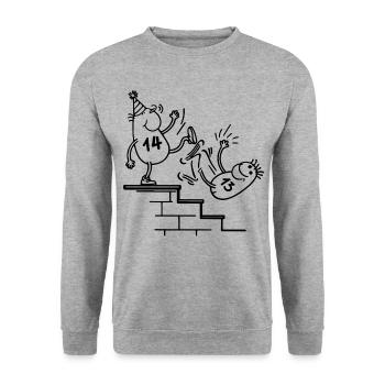 14. Geburtstagsfeier lustig für 14 Jahre alt - Unisex Pullover - Weißgrau meliert - Vorne - Alina (178cm) & Michal (187cm)