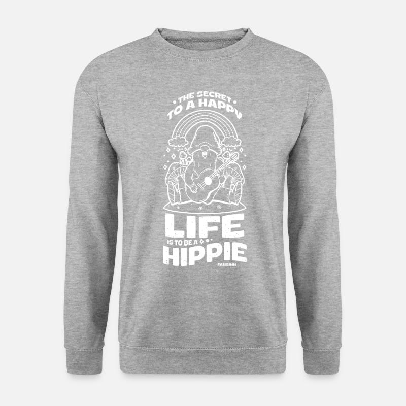 Regenbogen Zwerg Hippie Pilz Gitarre - Unisex Pullover - Weißgrau meliert