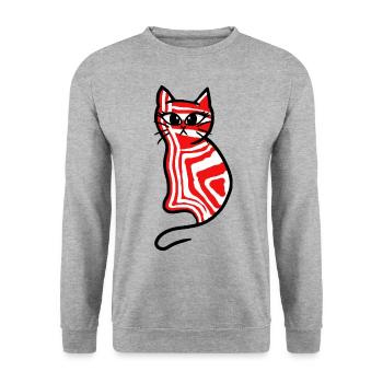 Katze Katzen Retro 80er 90er Kätzchen - Unisex Pullover - Weißgrau meliert - Vorne - Alina (178cm) & Michal (187cm)