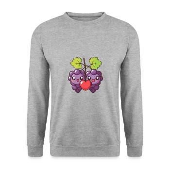 Weintrauben Paar Liebe Herz Valentinstag - Unisex Pullover - Weißgrau meliert - Vorne - Alina (178cm) & Michal (187cm)