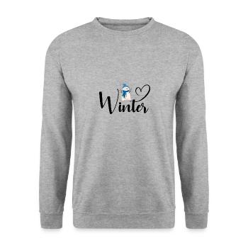 Ich Liebe Winter, Schnee, Kälte und Schneemann - Unisex Pullover - Weißgrau meliert - Vorne - Alina (178cm) & Michal (187cm)