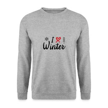 J’aime l’hiver, la neige, le froid et le bonhomme de neige - Sweat-shirt Unisexe - gris chiné - Devant - Alina (178cm) & Michal (187cm)