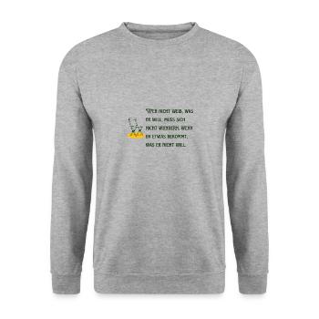 Wer nicht weiß, was er will! - Unisex Pullover - Weißgrau meliert - Vorne - Alina (178cm) & Michal (187cm)
