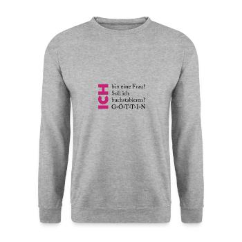 Ich bin eine GÖTTIN - Unisex Pullover - Weißgrau meliert - Vorne - Alina (178cm) & Michal (187cm)