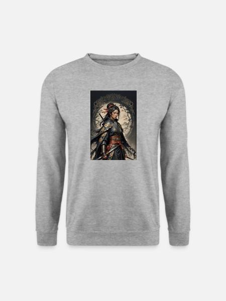 Dunkle Samurai Kriegerin im Kimono - Unisex Pullover - Weißgrau meliert