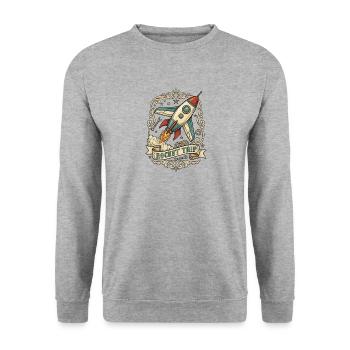 Retro Rocket Trip in Ornamental Frame - Unisex Sweatshirt - salt & pepper - Front - Alina (178cm) & Michal (187cm)