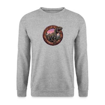 Velociraptor im Vulkanring bei Sonnenuntergang - Unisex Pullover - Weißgrau meliert - Vorne - Alina (178cm) & Michal (187cm)