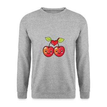 Kirschen Paar Liebe Herz Lustig - Unisex Pullover - Weißgrau meliert - Vorne - Alina (178cm) & Michal (187cm)