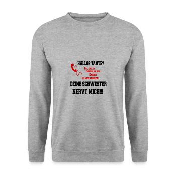 Bonjour tante - ta sœur m'ennuie! - imprimer - Sweat-shirt Unisexe - gris chiné - Devant - Alina (178cm) & Michal (187cm)