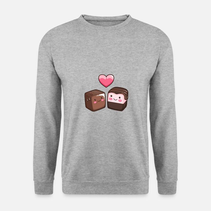 Schokolade Paar Liebe Herz Valentinstag - Unisex Pullover - Weißgrau meliert