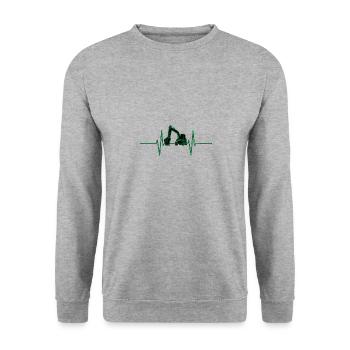Herzschlag mit Bagger - Unisex Pullover - Weißgrau meliert - Vorne - Alina (178cm) & Michal (187cm)