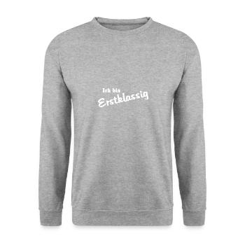 Erstklassig zum Schulanfang - Unisex Pullover - Weißgrau meliert - Vorne - Alina (178cm) & Michal (187cm)