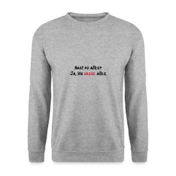 Hast du Alles - Unisex Pullover - Weißgrau meliert - Vorne - Alina (178cm) & Michal (187cm)