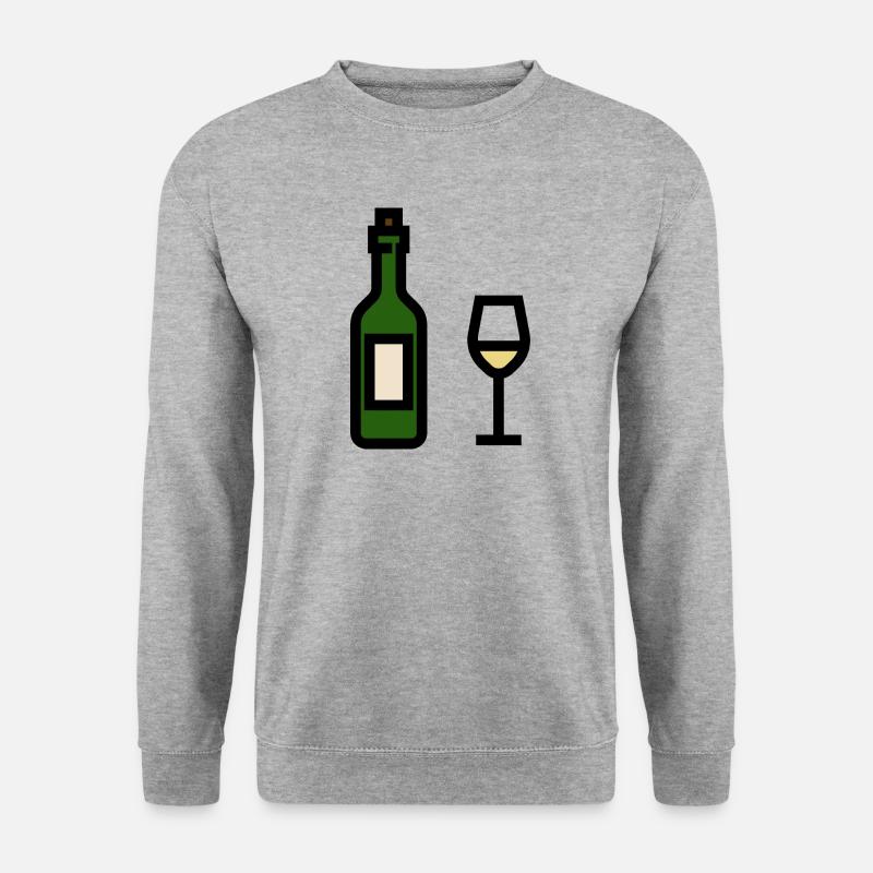 Weißweinglas mit Weißweinflasche - Unisex Pullover - Weißgrau meliert