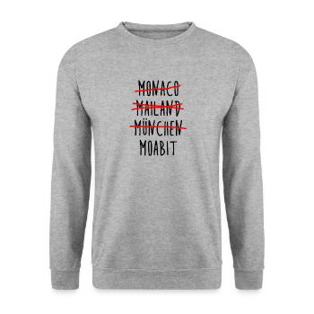 Monaco Mailand München Moabit - Berlin Tiergarten - Unisex Pullover - Weißgrau meliert - Vorne - Alina (178cm) & Michal (187cm)