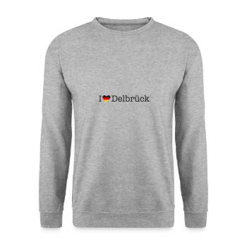 I love Delbrück - Unisex Pullover - Weißgrau meliert - Vorne - Alina (178cm) & Michal (187cm)