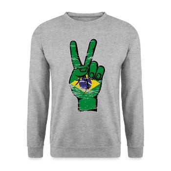 Brazil Flag Peace Victory Symbol used - Unisex Sweatshirt - salt & pepper - Front - Alina (178cm) & Michal (187cm)
