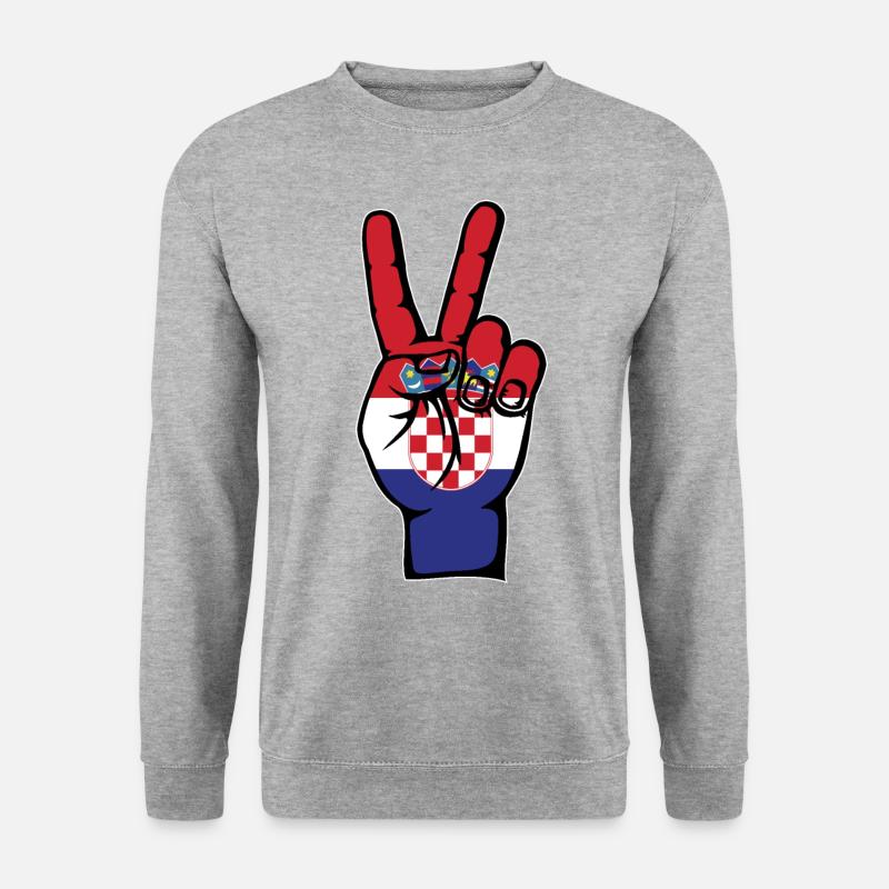 Kroatien Flagge Frieden Victory Symbol - Unisex Pullover - Weißgrau meliert