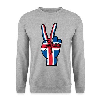 Island Flagge Frieden Victory Symbol - Unisex Pullover - Weißgrau meliert - Vorne - Alina (178cm) & Michal (187cm)