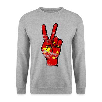 Symbole de victoire de la paix du drapeau de la Chine utilisé - Sweat-shirt Unisexe - gris chiné - Devant - Alina (178cm) & Michal (187cm)