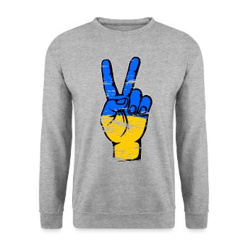 Symbole de victoire de la paix du drapeau de l’Ukraine utilisé - Sweat-shirt Unisexe - gris chiné - Devant - Alina (178cm) & Michal (187cm)