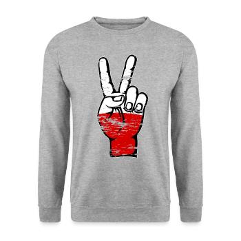 Poland Flag Peace Victory Symbol Used - Unisex Sweatshirt - salt & pepper - Front - Alina (178cm) & Michal (187cm)