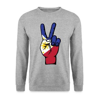 Philippinen Flagge Frieden Victory Symbol - Unisex Pullover - Weißgrau meliert - Vorne - Alina (178cm) & Michal (187cm)