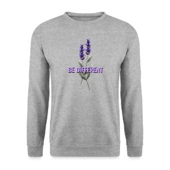 BE DIFFERENT – Lavender Flower Love Affirmations - Unisex Sweatshirt - salt & pepper - Front - Alina (178cm) & Michal (187cm)