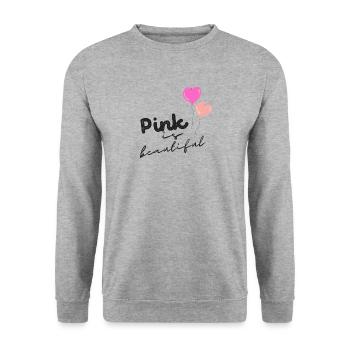 pink is beautiful - Unisex Pullover - Weißgrau meliert - Vorne - Alina (178cm) & Michal (187cm)