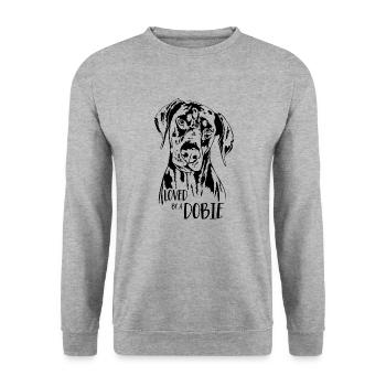 Loved by a Dobie dog saying Doberman Wilsigns - Unisex Sweatshirt - salt & pepper - Front - Alina (178cm) & Michal (187cm)