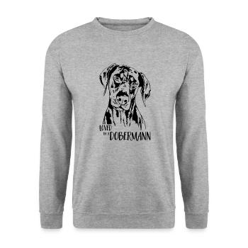 Aimé par un chien Doberman disant Wilsigns - Sweat-shirt Unisexe - gris chiné - Devant - Alina (178cm) & Michal (187cm)