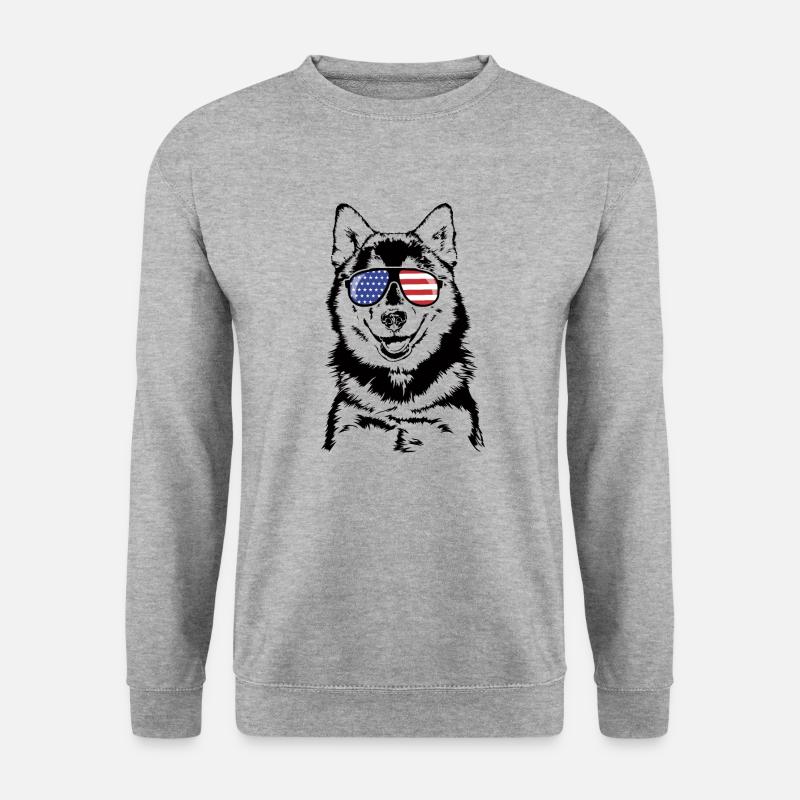 POMSKY Amerika Fahne Hunde Wilsigns - Unisex Pullover - Weißgrau meliert