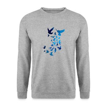 sourds,pigeons,oiseaux,vole d’oiseau,coloré,graffiti, - Sweat-shirt Unisexe - gris chiné - Devant - Alina (178cm) & Michal (187cm)