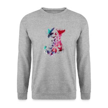 pigeons, sourds, oiseaux, troupeaux d’oiseaux, colorés, graffitis, - Sweat-shirt Unisexe - gris chiné - Devant - Alina (178cm) & Michal (187cm)